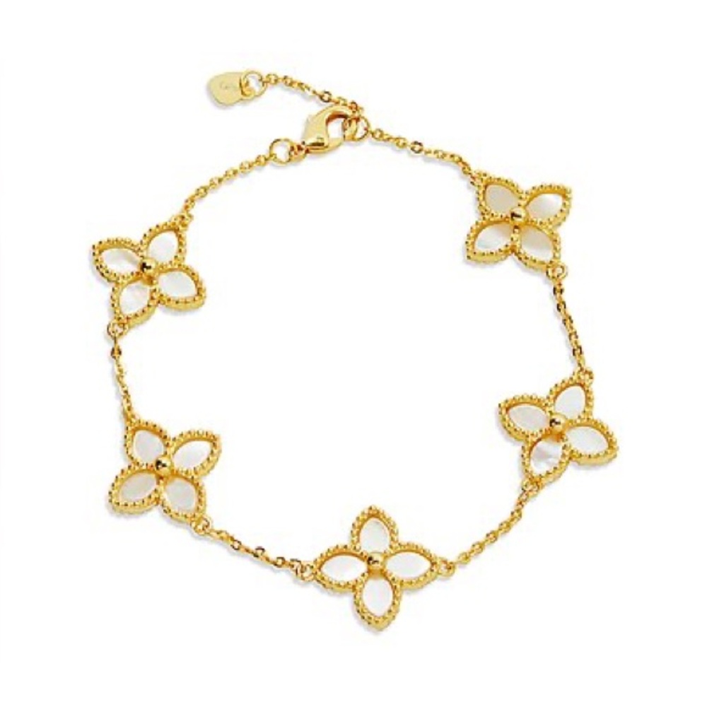Savvy Cie 18K Over Silver 15mm Station Clover Gold Bracelet